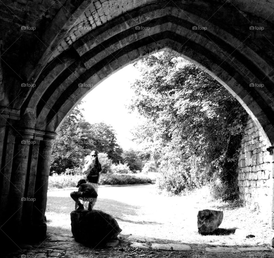 Boy playing in old Gatehouse