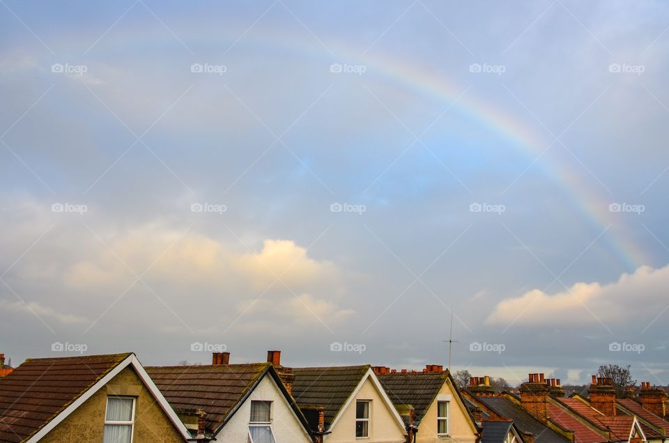 Rainbow over London roofs 