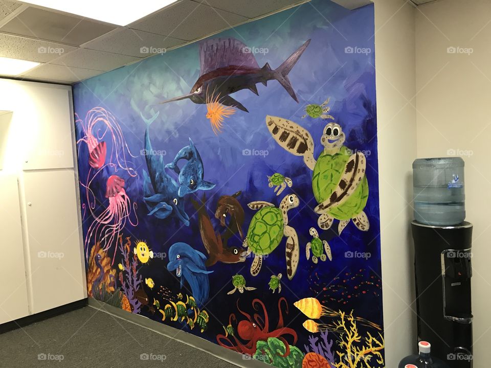 My hand painted Underwater sea life mural nearing completion 
