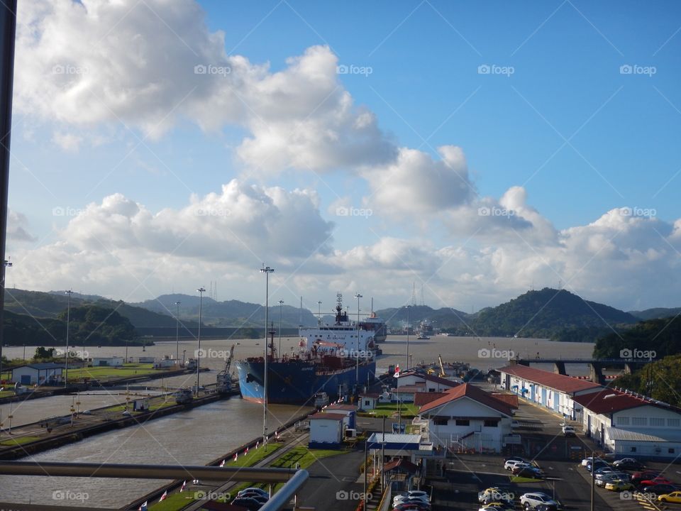 Panama Canal with clouds 