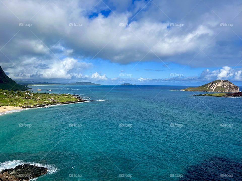 Beautiful day looking over Waimanalo Bay from the Makapuu Lookout in Waimanalo Hawaii