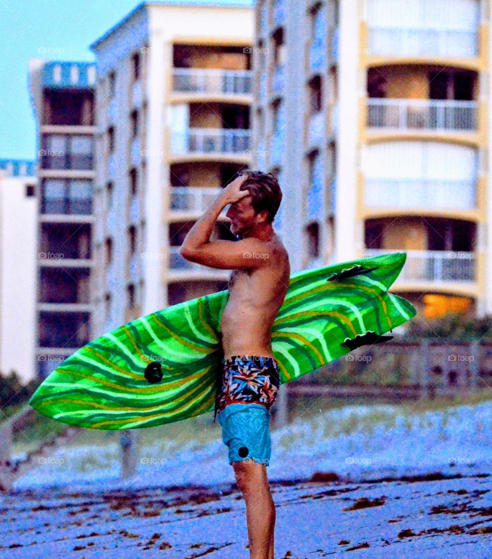 Surfer On Beach Crazy Board