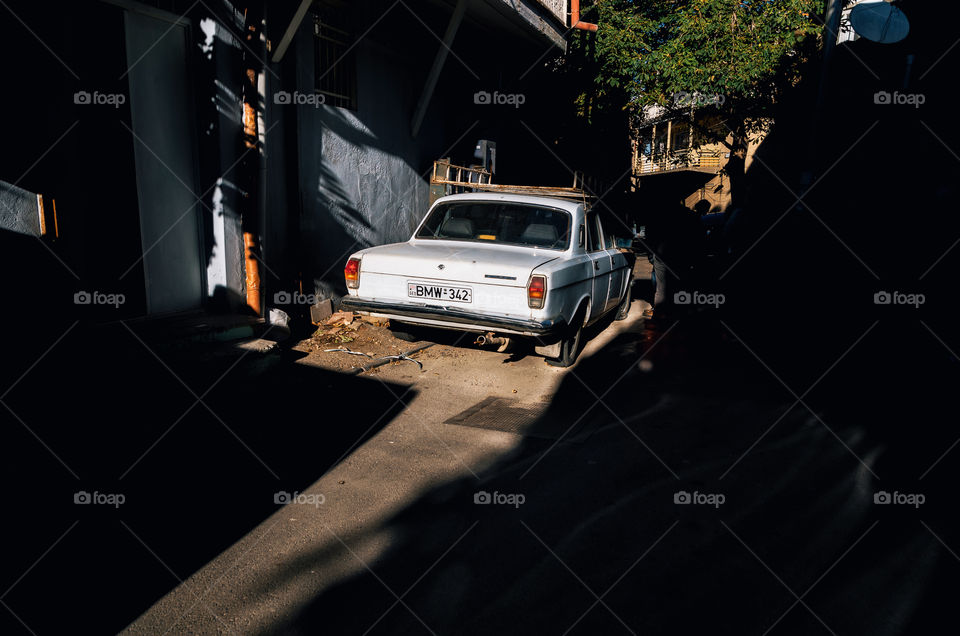 The Russian car on the light place on the street in Tbilisi, Georgia. Volga.