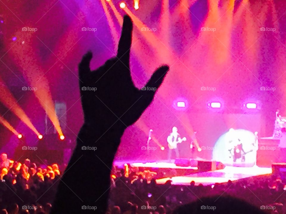 Silhouette of rock music hand gesture at a concert
