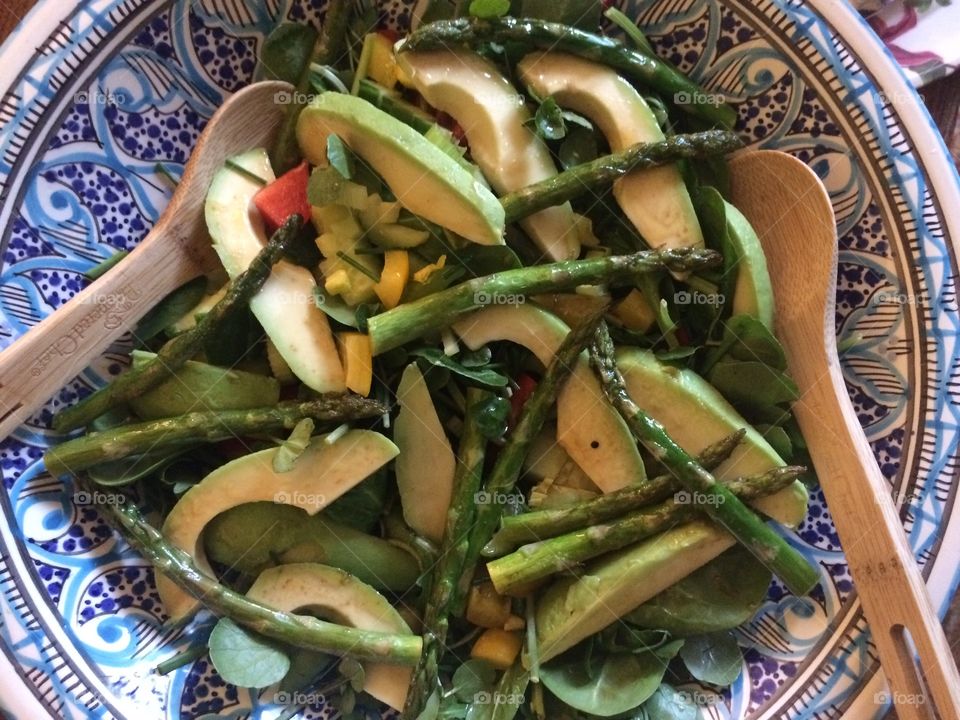 Asparagus and Avocado salad. Fresh tasty and delicious healthy green salad