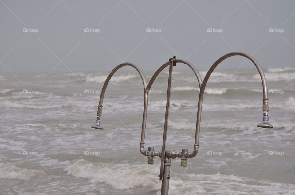 Shower on the beach during the winter season