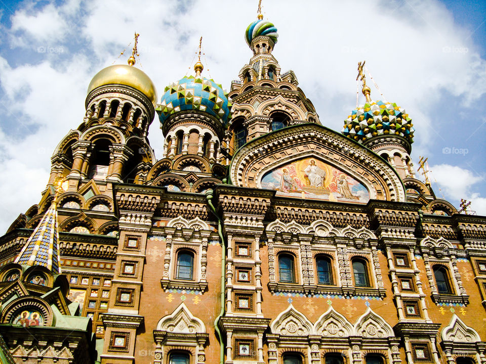 Ornate Orthodox Church exterior in St Petersburg Russia