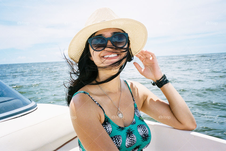 smiling on the boat