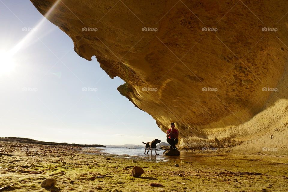 Sea#rocks#sky#nature#human#dog