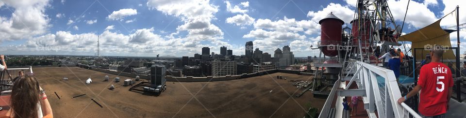 A cool panoramic view of St. Louis with a heavenly skyline from the rooftop of City Museum. 