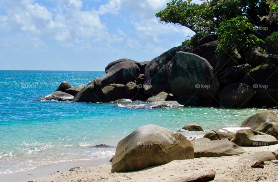 Crystalline waters off of Nudey beach on Fitzroy Island National Park, QLD Australia.