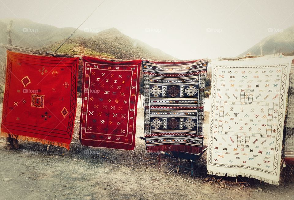 Local market of handmade Moroccan Carpets