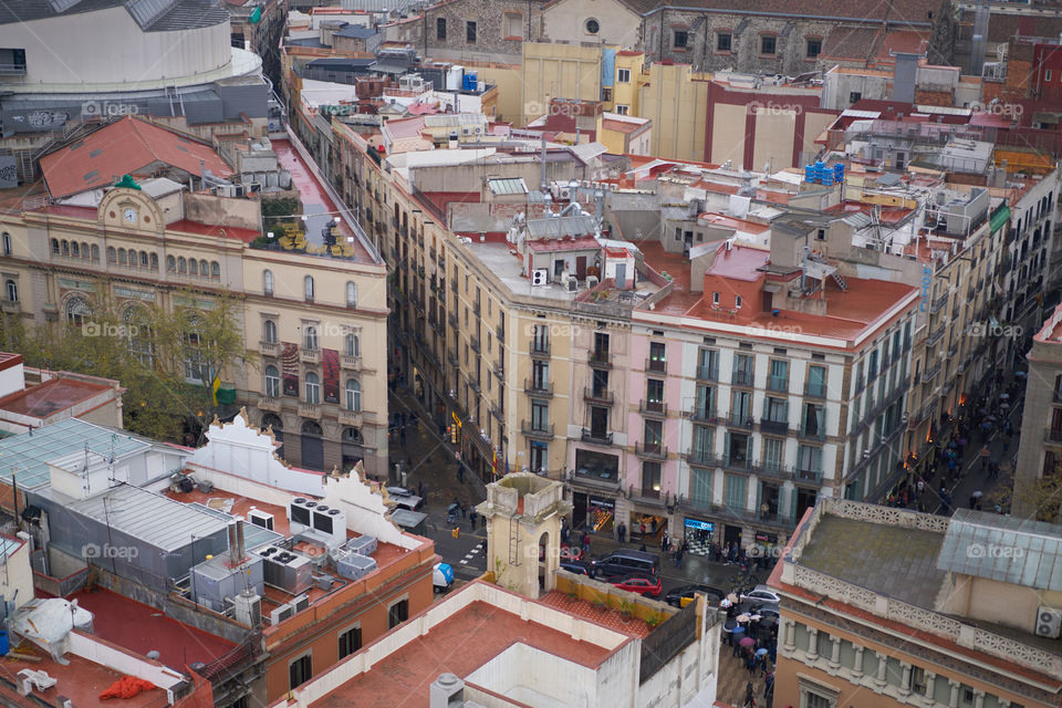 Barcelona. Vista aérea de Las Ramblas. 