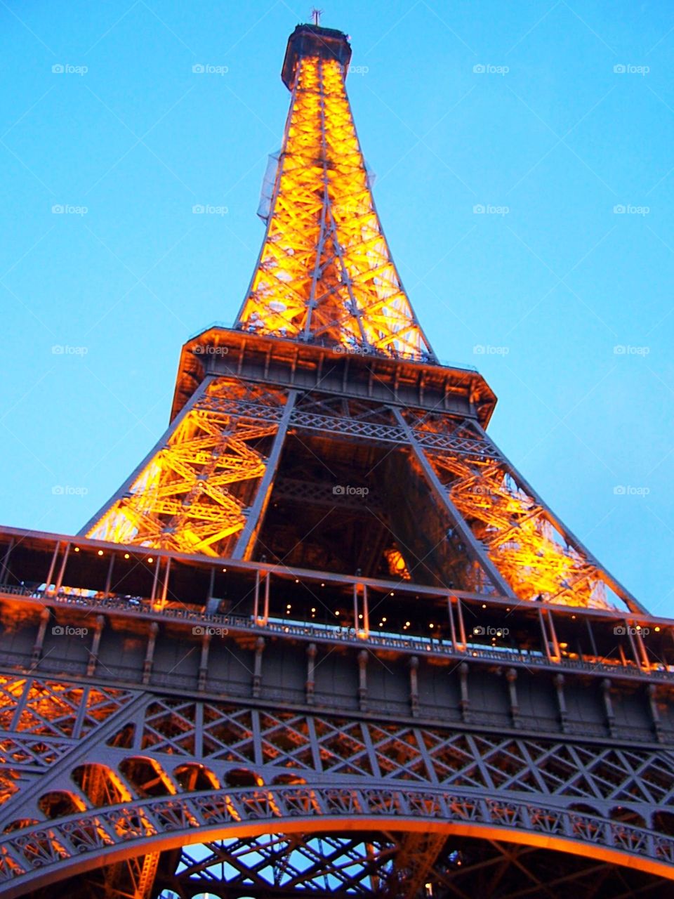 Eiffel Tower aglow in laser show in Paris, France