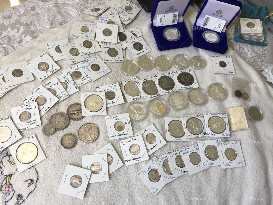 Rare coin collection numismatics, educational hobby 