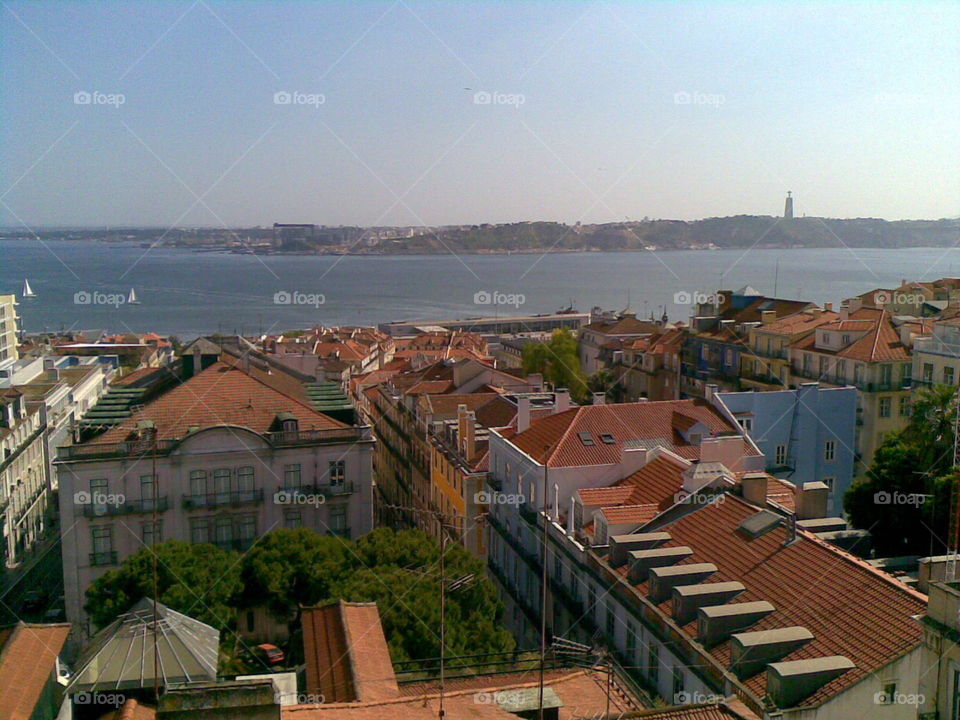 Lisbon bairro alto view. tagus river view from bairro alto hotel