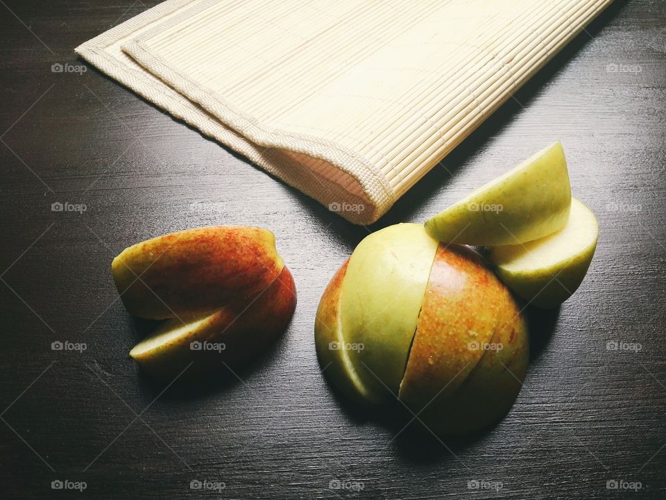 Sliced apple on table