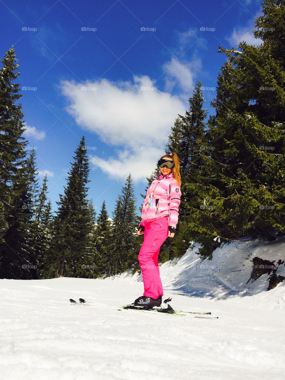 Woman in costume ski