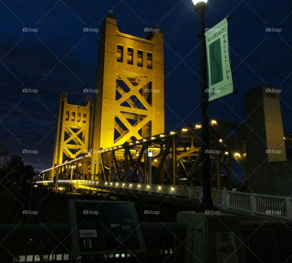 illuminated Sacramento bridge
