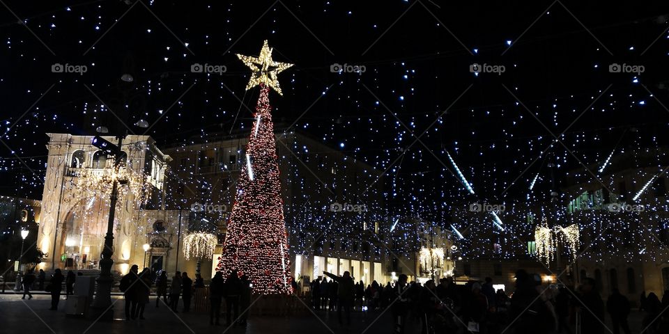Rain of the light in Lecce, South Italy during Christmas time