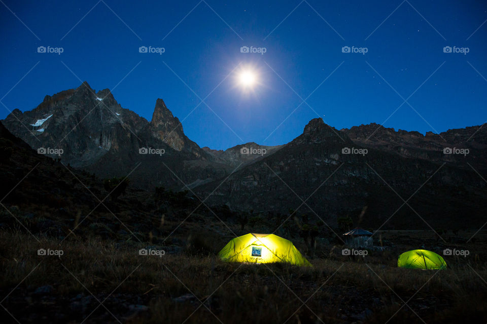 clear sky full moon and view on Mt Kenya