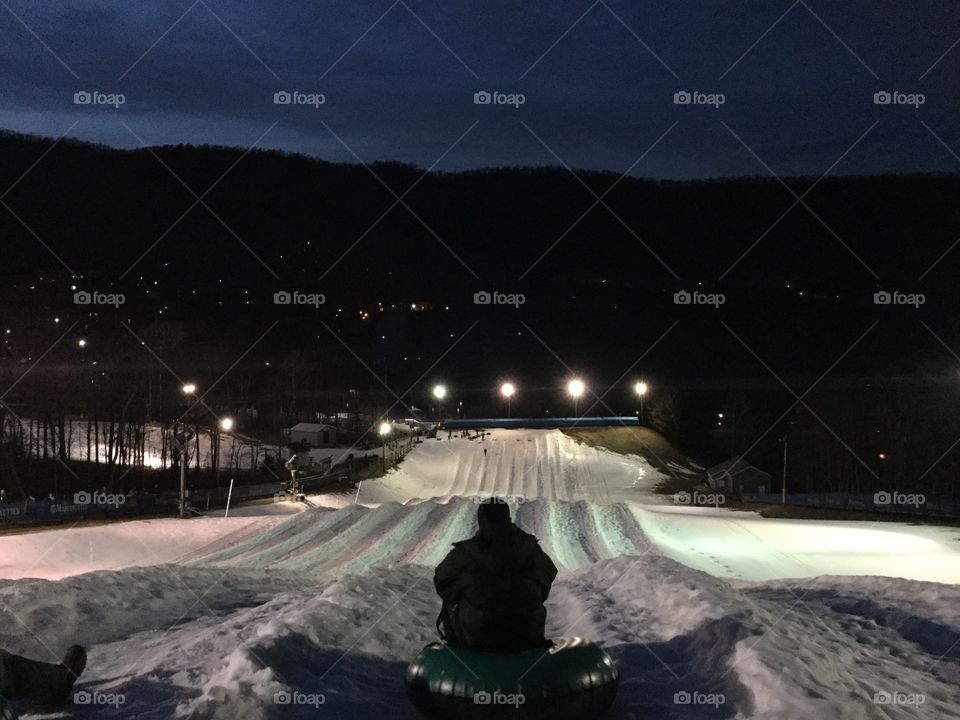 Snow Tubing at Night