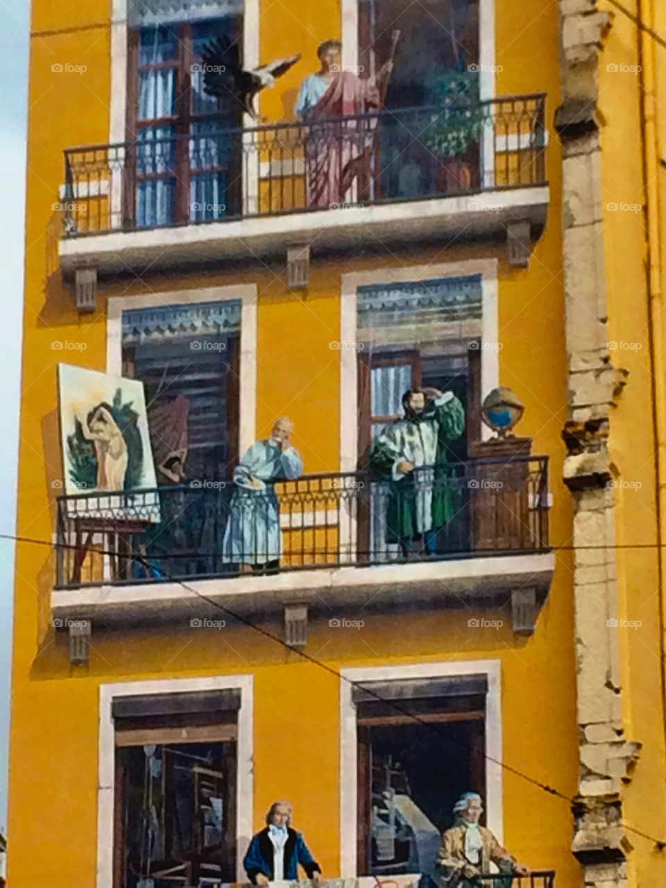 Painted Building in France . Looking up at colorful building 