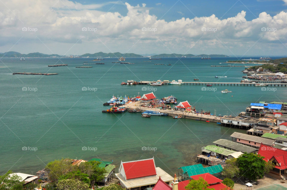 View of the docks in Sichang Island, Thailand.