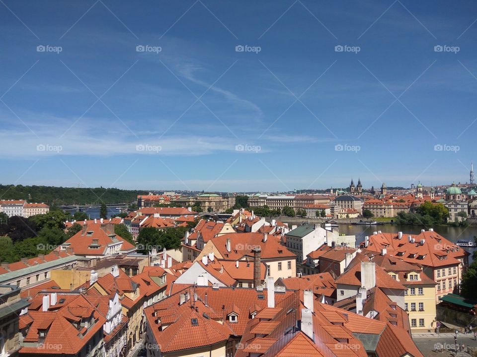 Prague roofs at sunny day.