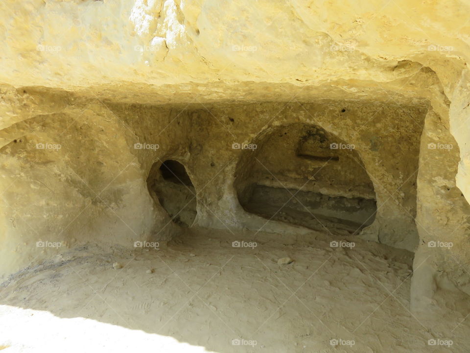 Ancient catacombs christian carved in stone