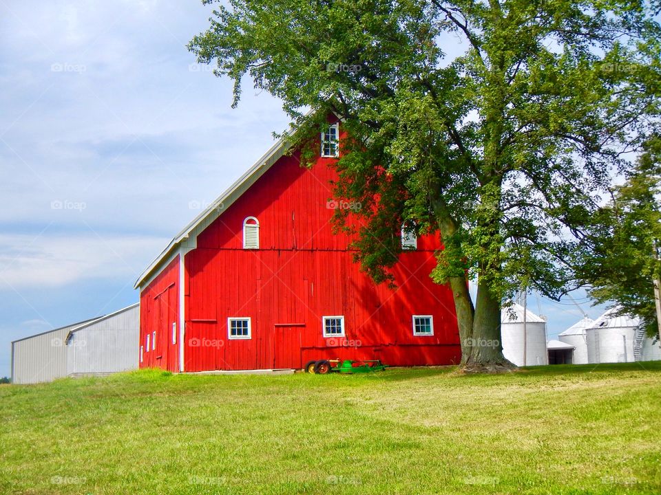 Beautiful red barn in summer 