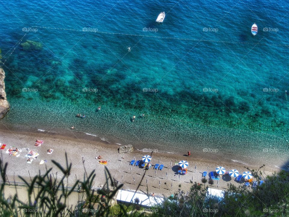 Elevated view of idyllic Beach at Amalfi coast