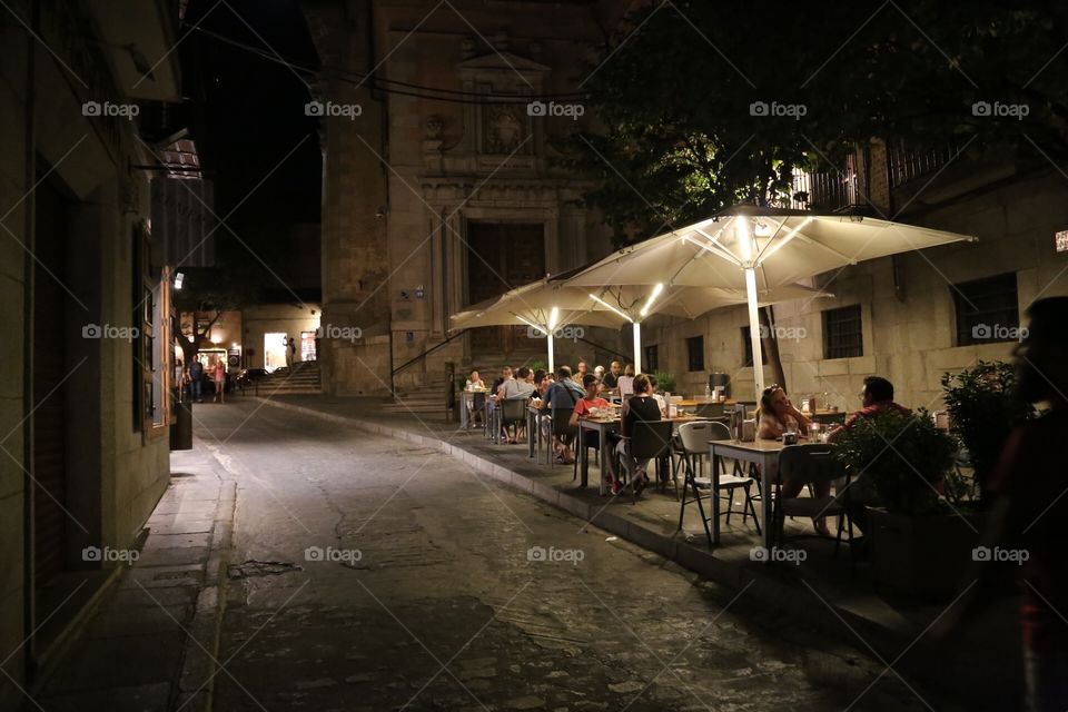 Outdoors restaurant in the nightlight