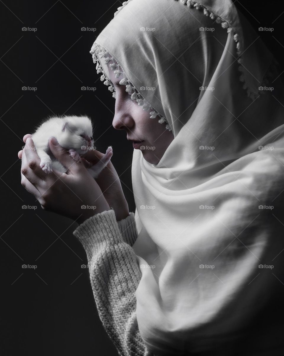Woman and kitten