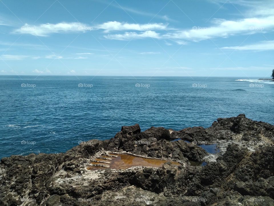 View of giant footprints on the reef at Tapaktuan beach.  (Legend of Tapaktuan, Aceh)