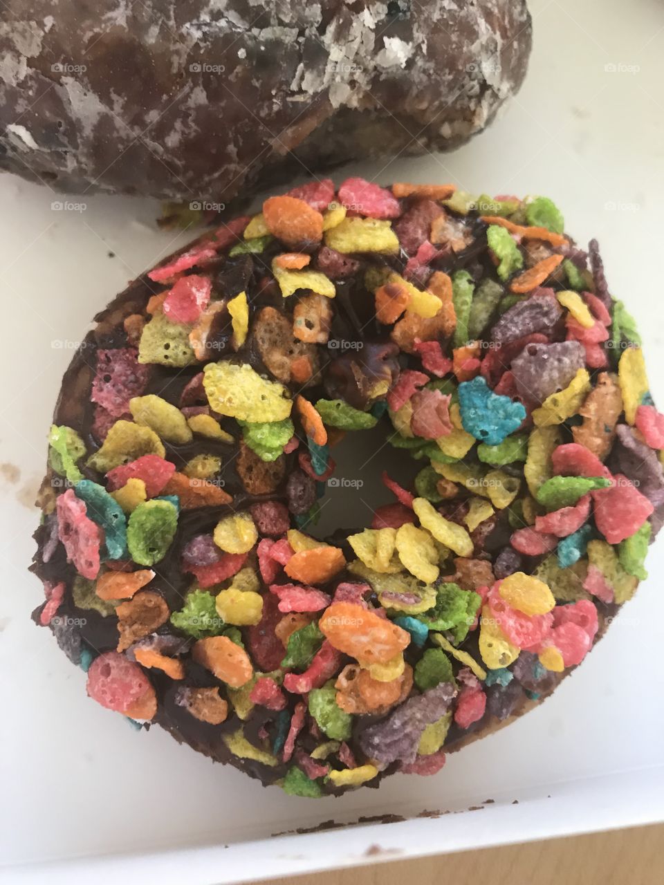Tasty fruity pebbles donut