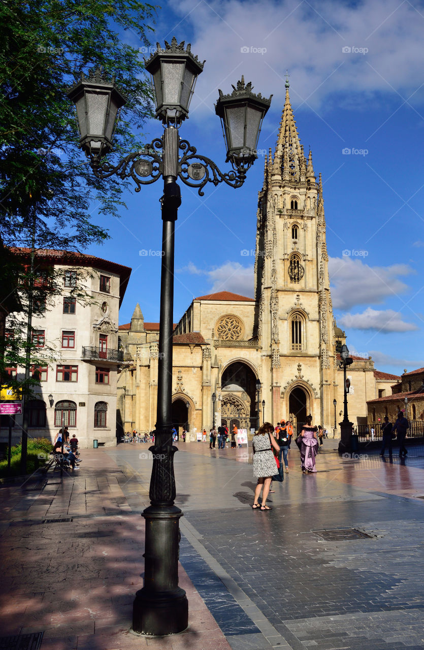 Façade of the cathedral of the Holy Saviour in Oviedo, Asturias, Spain.