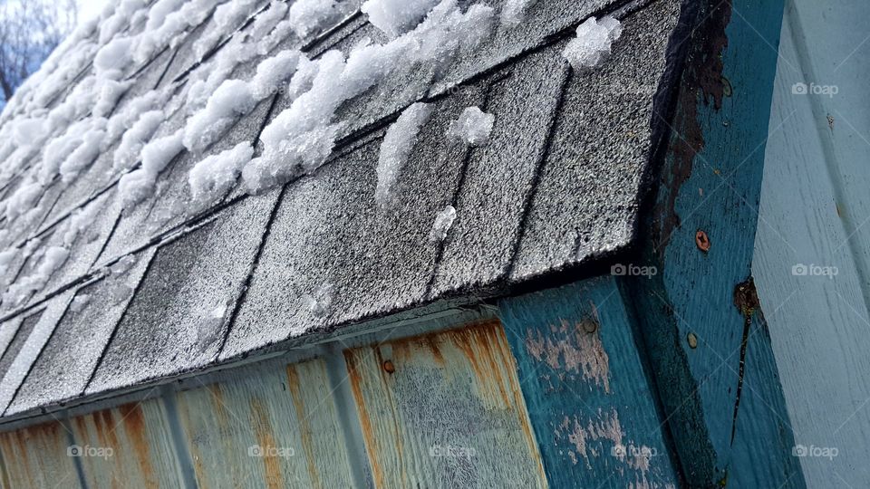 snow melting off my old tool shed.