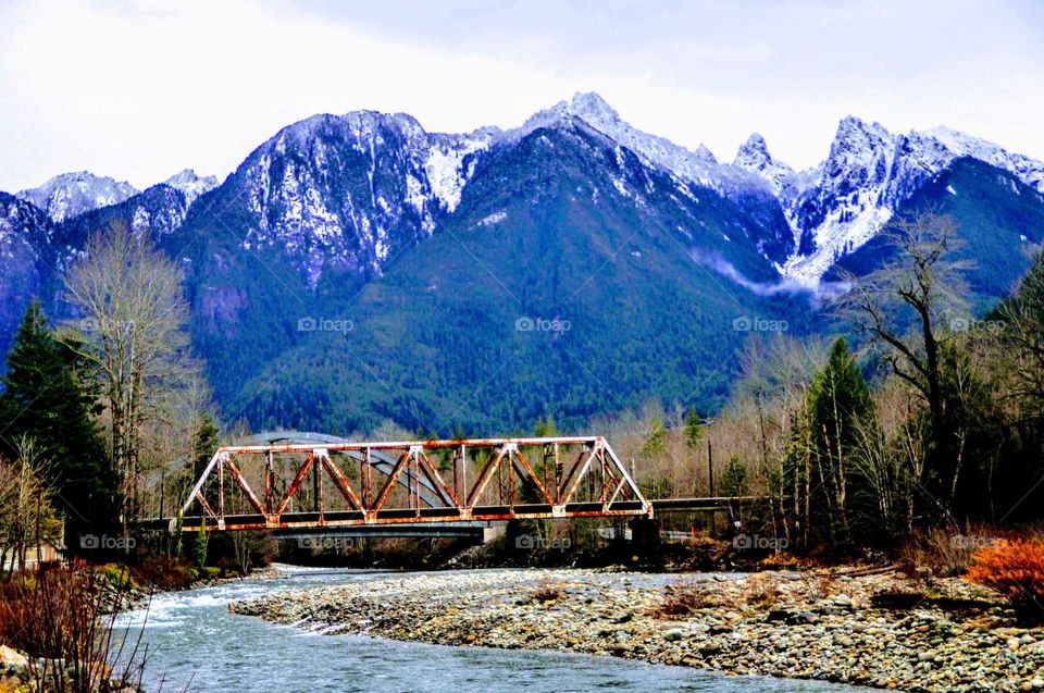 vintage railway bridge over a river