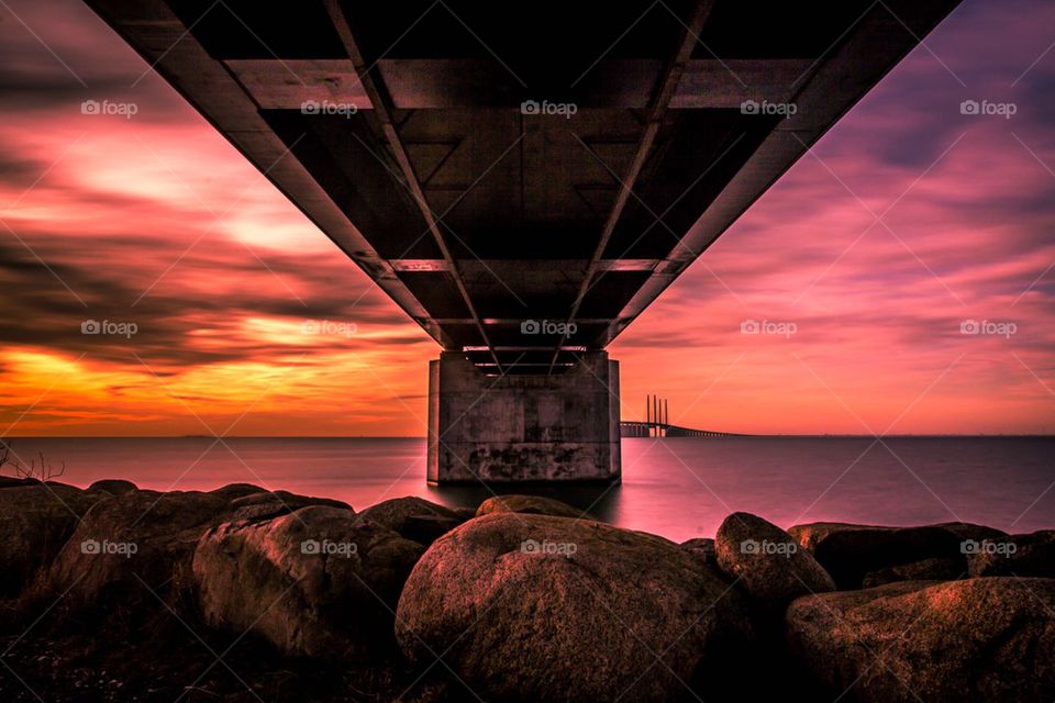 View of seascape through under the bridge
