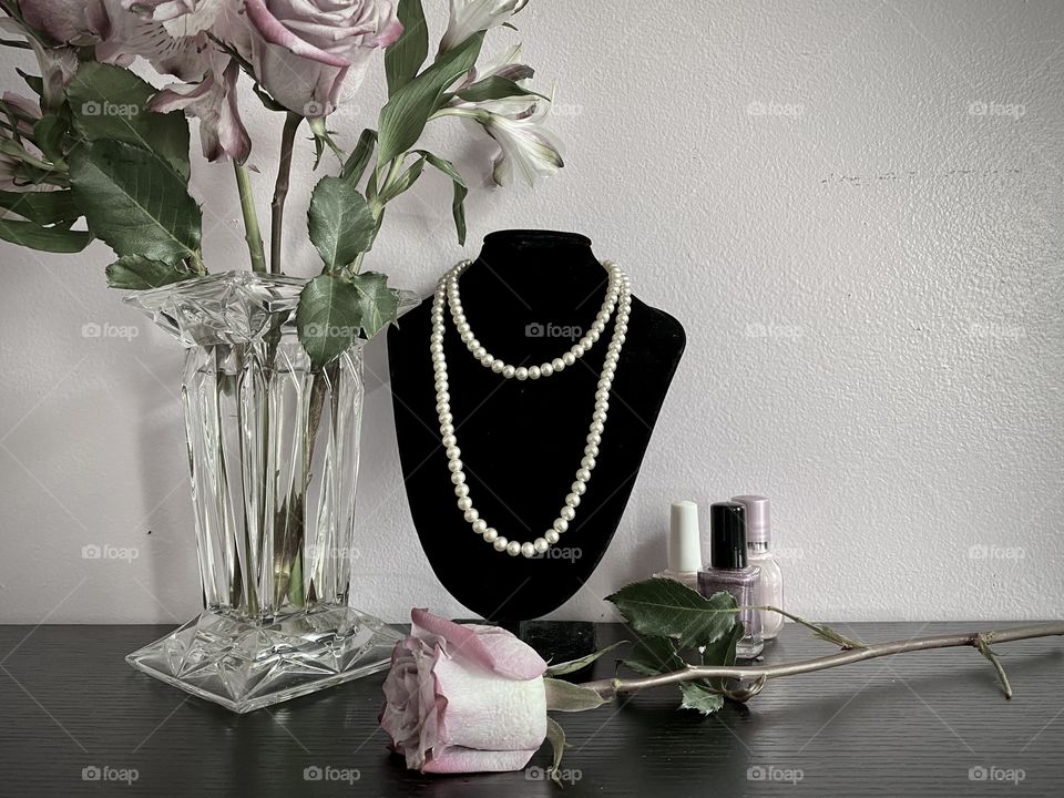 Pink, pearls and roses