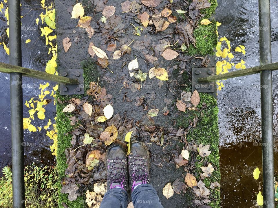 Selfie of ones feet on a little river bridge over the Wear ... near Frosterley ... yesterday ...