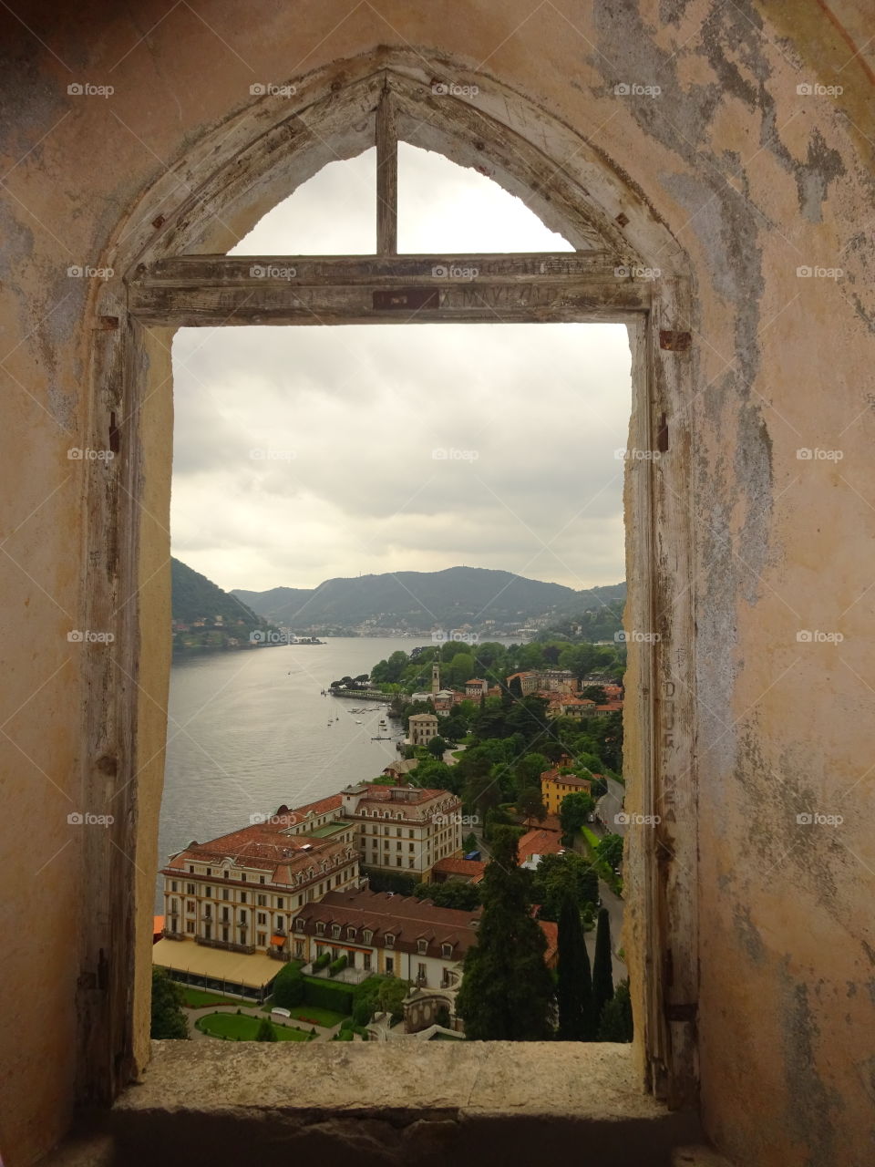 Window over Lake Como. Window View over Lake Como, Italy