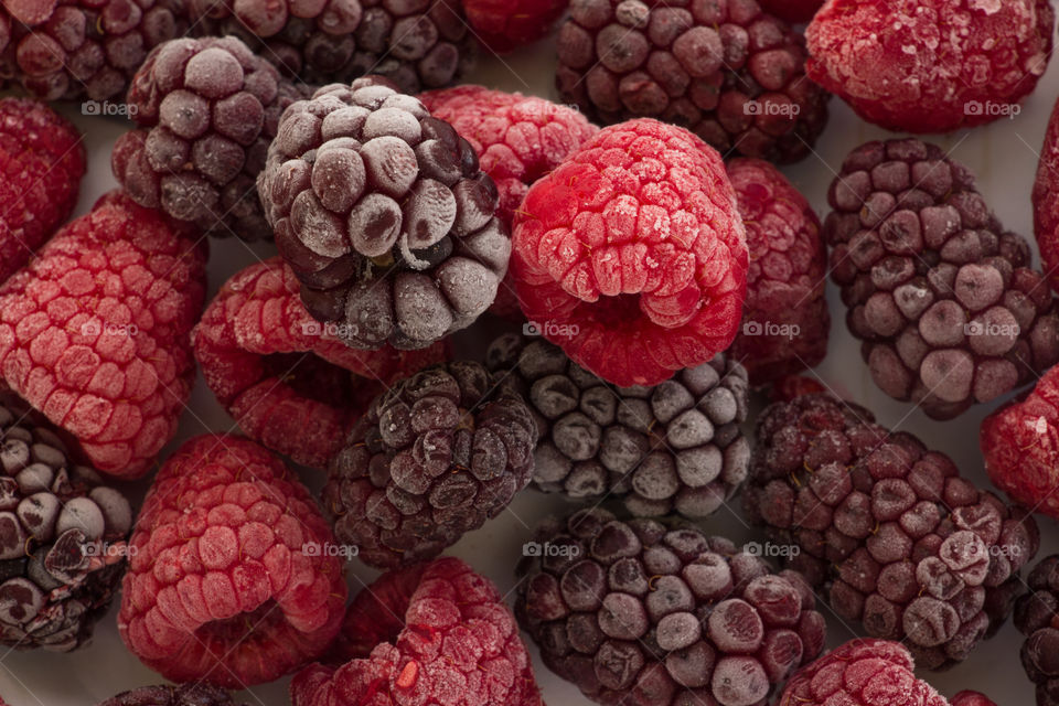 Frozen blackberries and raspberries.