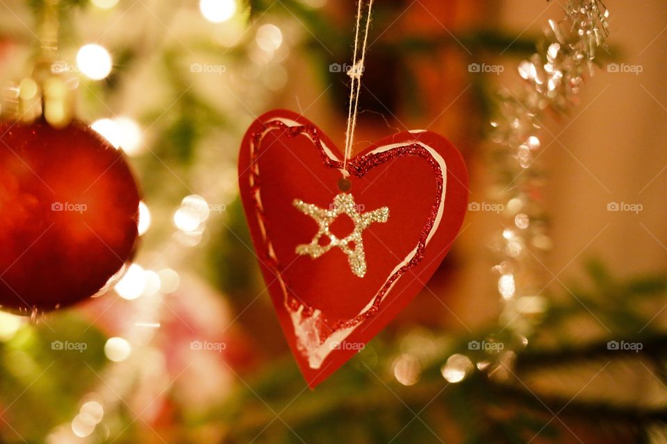 Homemade red heart shape in christams decoration