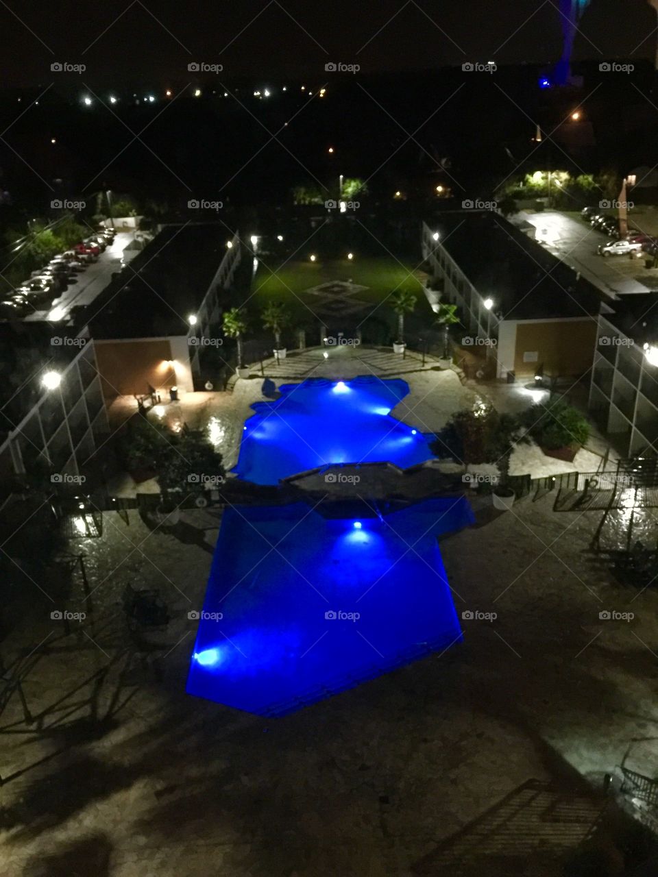 A pool by nightlights