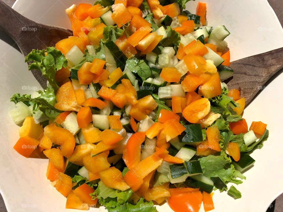 Summer Salad With Cucumber And Orange Bell Peppers