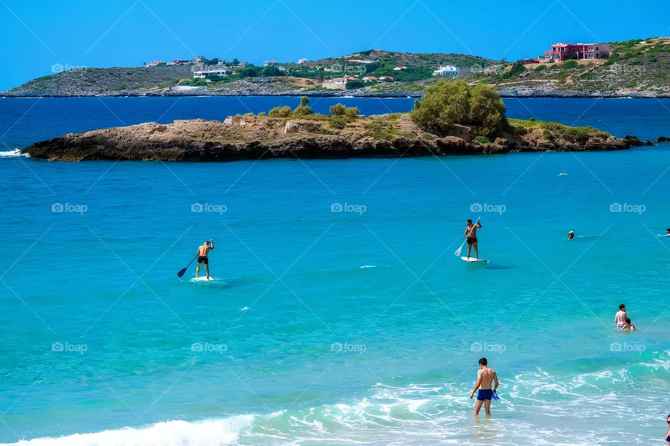 Greek beautiful beach with island