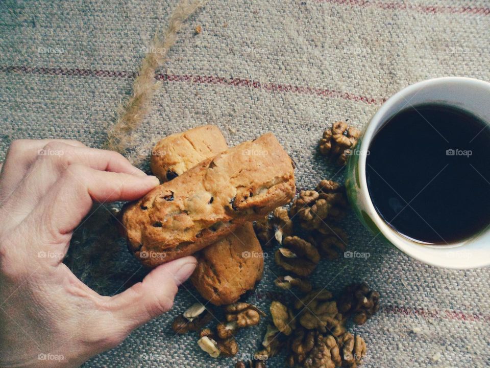 Hot tea and cookie for breakfast