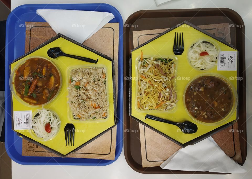 Hakka Noodles with Veg Manchurian and Asian Fried Rice with Veg Thai Basil🍜